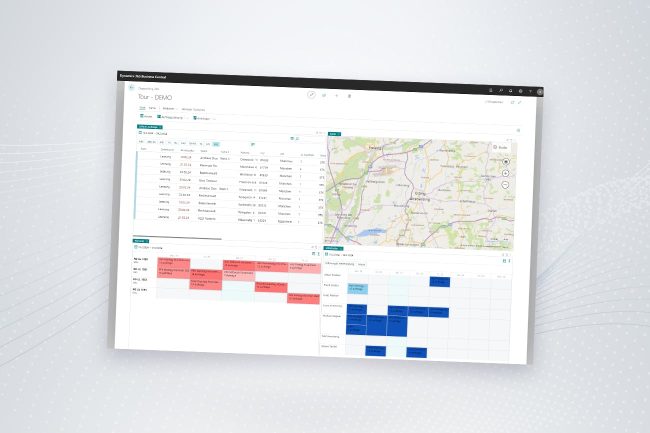 tegos-enwis-dispatching-365-facelift Screenshot des überarbeiteten Dispatching-365-Systems mit Tourenübersicht, Karte und Planungsansicht.