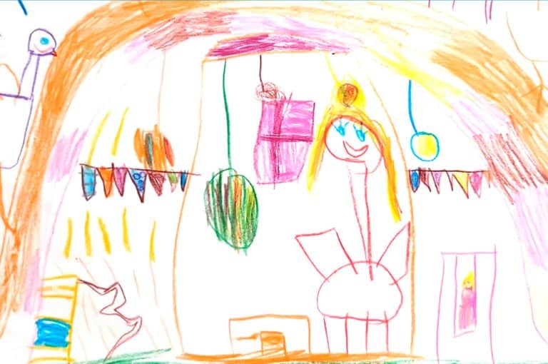 diakonie-traunstein-interdisziplinaere-fruehfoerderung-setzt-auf-sowisdoku-tegos Von Kind gezeichnetes Bild einer Prinzessin in ihrem Zimmer.