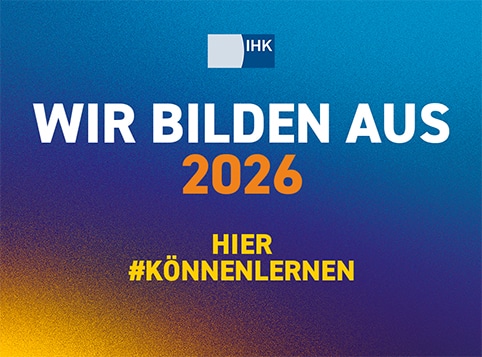 Ausbildungslogo der IHK: "Wir bilden aus 2026. Hier #könnenlernen"